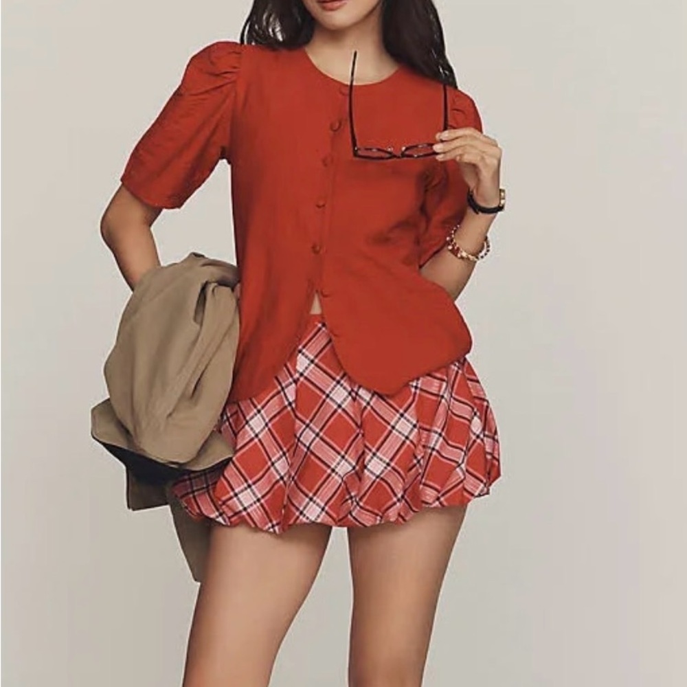 Anthropologie Spring 2026 Maeve Red Button-Up linen Top - NWT
